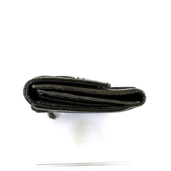 Coach VTG Black Pleated Jacquard Signature Canvas Patent Leather Trifold Wallet - Picture 10 of 16